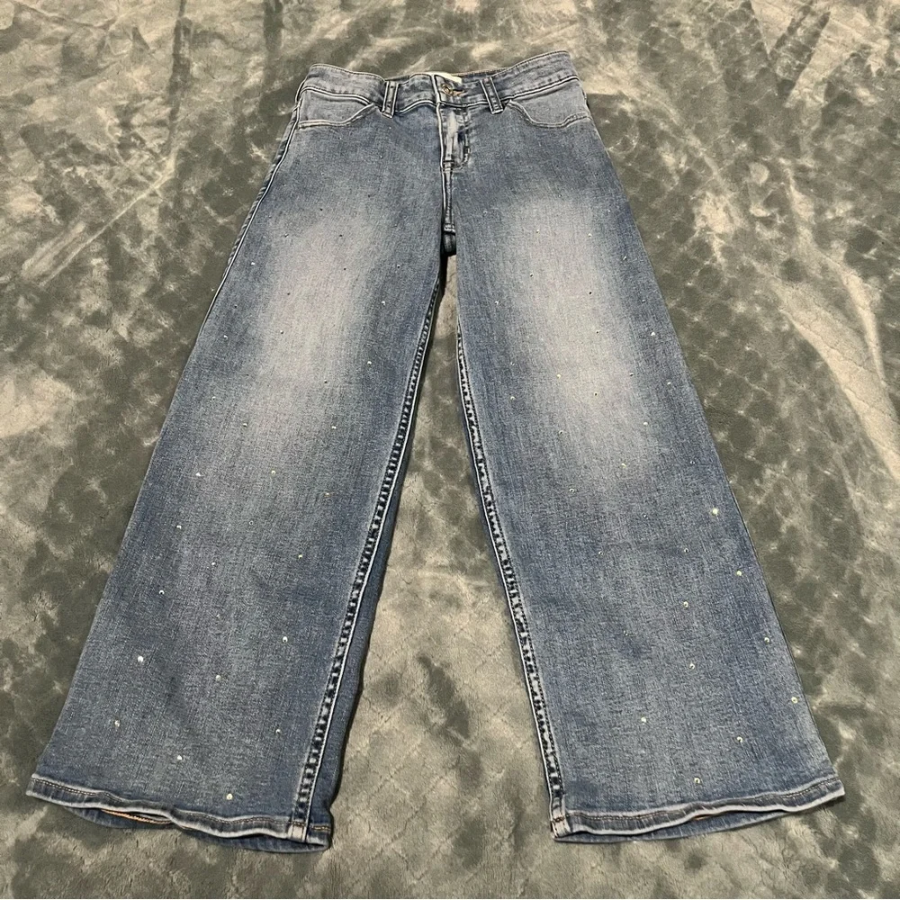 Abercrombie Kids Girls High Rise Wide Leg Rhinestone‎ Jeans Blue 11/12 Short